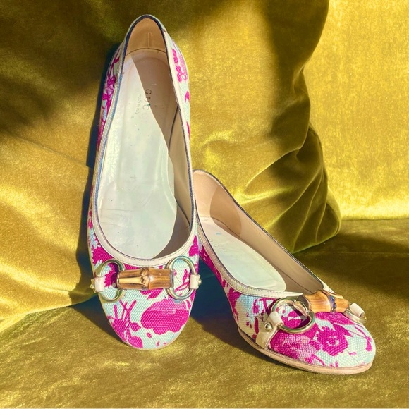 GUCCI Hasler Horsebit Accent Floral Ballet Flats Size 7 - Picture 2 of 13